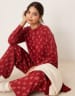 ASOS DESIGN long sleeve top & pants pajama set in pink and red bow print