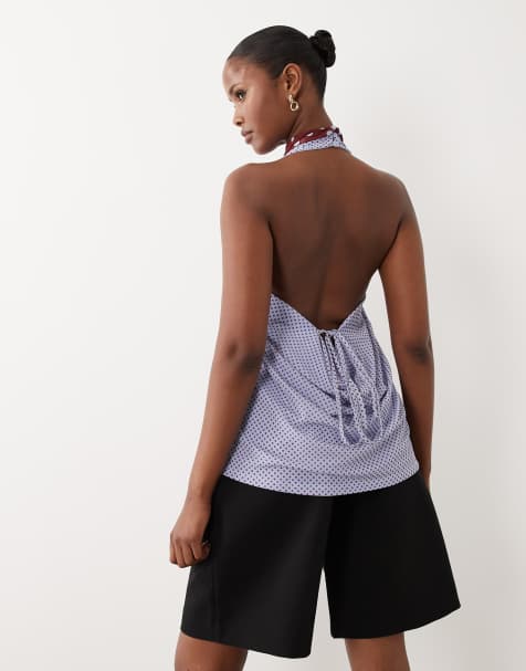 ASOS DESIGN - Top aperto sul davanti in rete a pois a contrasto con laccetti - view 1