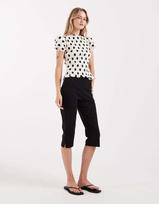 ASOS DESIGN - Top arricciato a maniche corte color crema a pois, 2 di 4