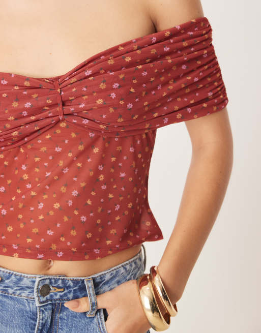 ASOS DESIGN - Top arricciato con spalle scoperte a fiorellini, 3 di 4