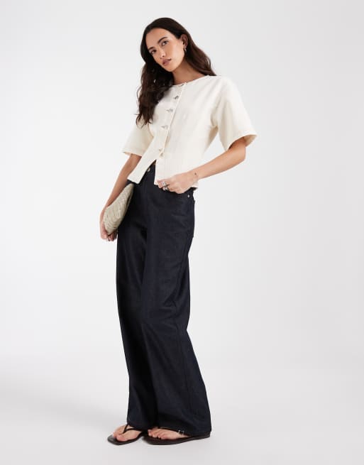 ASOS DESIGN - Top arricciato in denim écru, 2 di 4