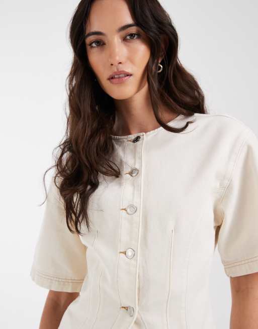 ASOS DESIGN - Top arricciato in denim écru, 4 di 4