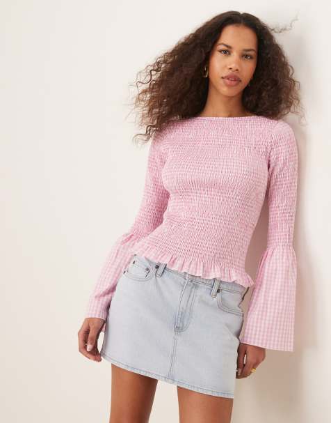 ASOS DESIGN - Top arricciato rosa a quadretti con maniche a pipistrello - view 1