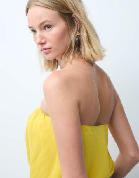 ASOS DESIGN - top asimétrico con bajo abullonado fruncido en amarillo - view 1