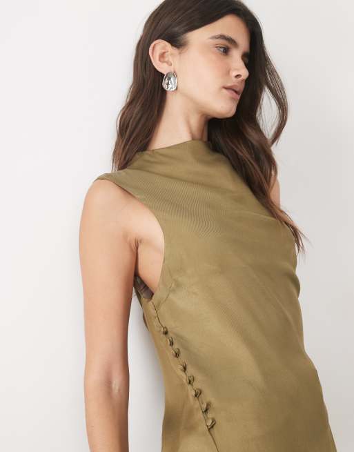 ASOS DESIGN - top asimétrico con cuello alto y cuello desbocado en oliva, 2 de 4