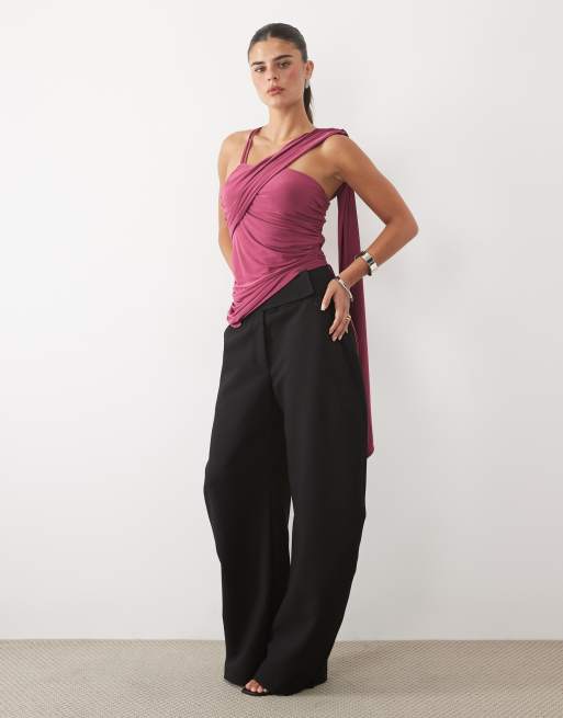 ASOS DESIGN top asimétrico de un hombro en frambuesa, 3 de 4