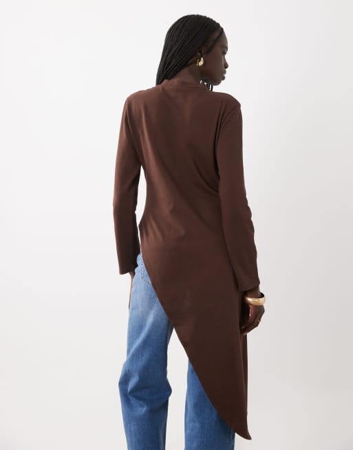 ASOS DESIGN top asimmetrico a maniche lunghe marrone, 4 di 4