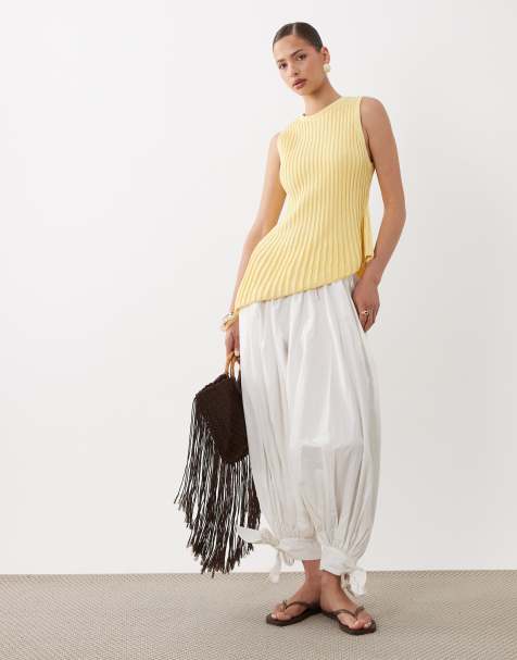 ASOS DESIGN - Top asimmetrico a pieghe stretto in vita in maglia color latticello in coordinato - view 1