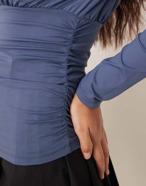 ASOS DESIGN - Top asimmetrico extra largo blu navy monospalla, 3 di 4