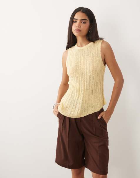 ASOS DESIGN - Top asimmetrico in maglia giallo latticello con cuciture smagliate - view 1