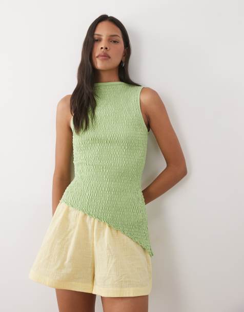 ASOS DESIGN - Top asimmetrico in maglia verde chiaro arricciato - view 1