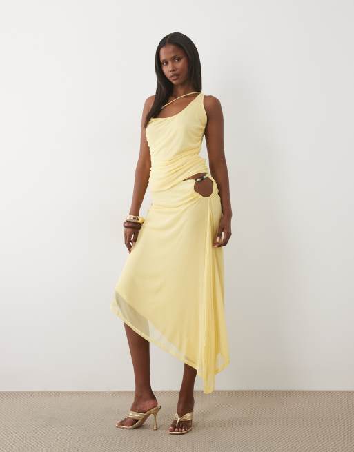 ASOS DESIGN - Top asimmetrico in rete color limone con perline in coordinato, 3 di 4