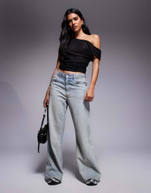ASOS DESIGN - Top asimmetrico in tessuto a rete nero con arricciature, 4 di 4