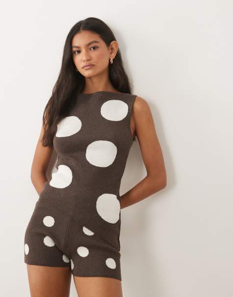 ASOS DESIGN - Top asimmetrico marrone a pois in coordinato - view 1
