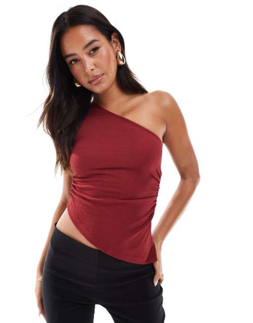 ASOS DESIGN - Top asimmetrico monospalla arricciato color vino