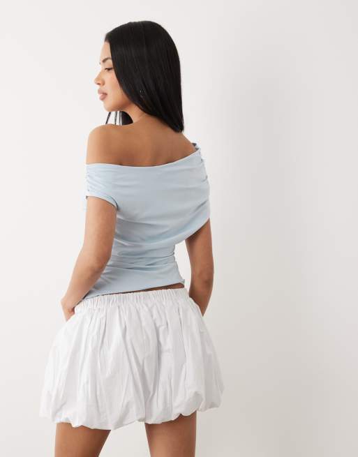 ASOS DESIGN - Top asimmetrico monospalla sinuoso blu con arricciature, 4 di 4