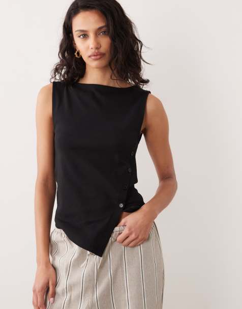ASOS DESIGN - Top asimmetrico nero a coste con bottoni - view 1
