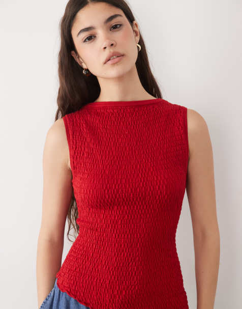 ASOS DESIGN - Top asimmetrico rosso arricciato - view 1