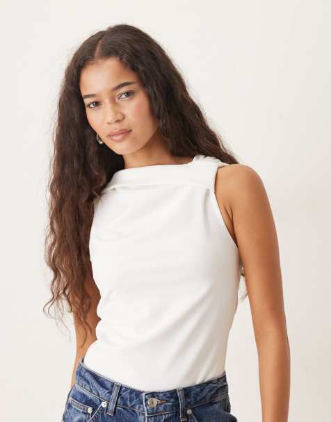 ASOS DESIGN - Top asimmetrico senza maniche bianco con nodo - view 1
