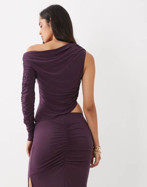 ASOS DESIGN top asimmetrico slinky viola in coordinato, 4 di 4