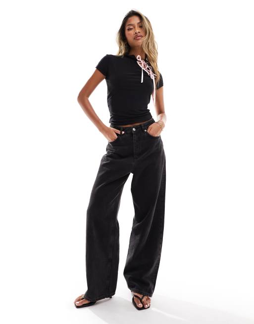 ASOS DESIGN - Top asymétrique à col officier avec nœuds contrastants - Noir, 2 de 4