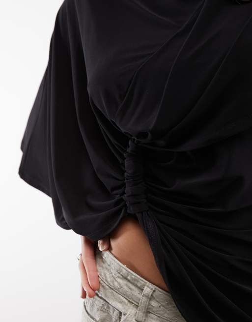 ASOS DESIGN top asymétrique à détail drapé et nœud noir, 3 de 4