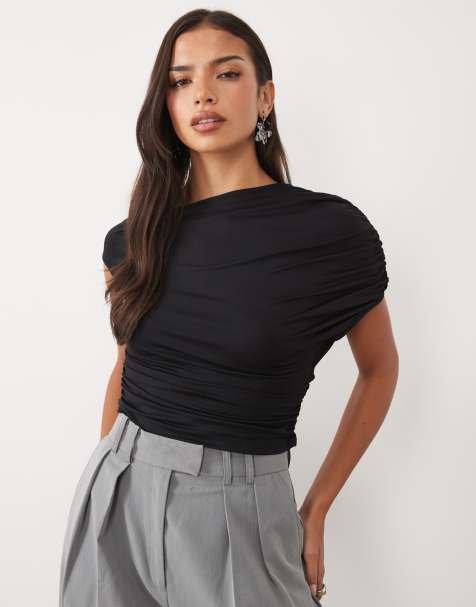 ASOS DESIGN top asymétrique à dos drapé avec empiècement en dentelle noir - view 1