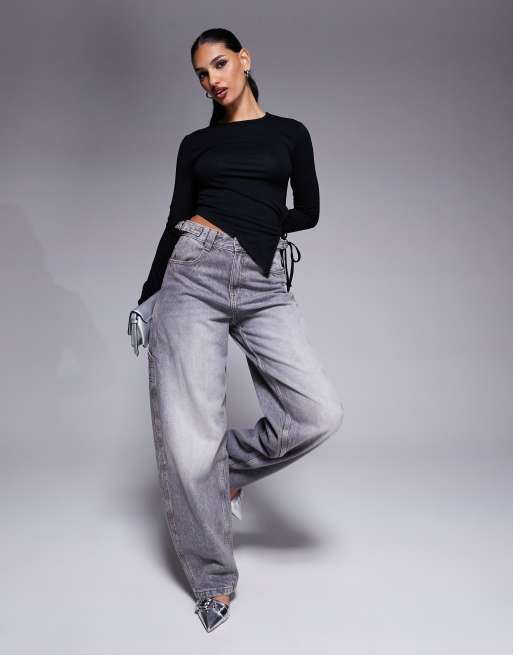 ASOS DESIGN - Top asymétrique à manches longues et laçage sur le côté - Noir, 2 de 4
