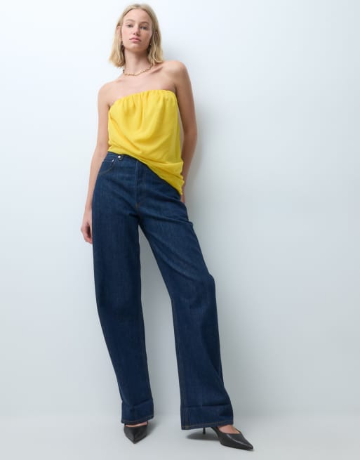 ASOS DESIGN top asymétrique à ourlet boule froncé jaune, 2 de 4