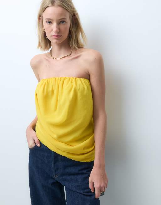ASOS DESIGN top asymétrique à ourlet boule froncé jaune, 4 de 4