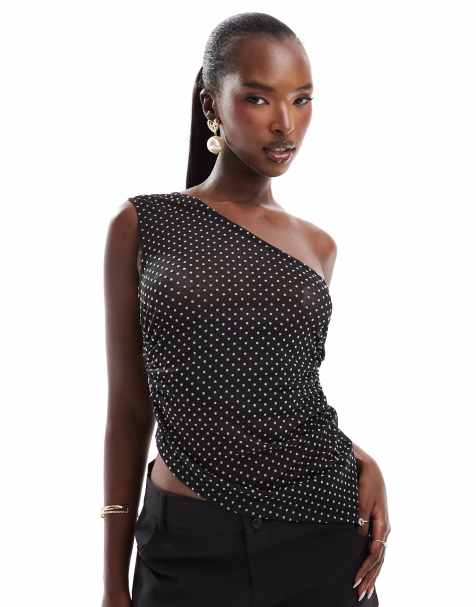 ASOS DESIGN - Top asymétrique à pois floqués - Noir - view 1
