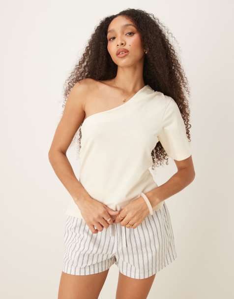 ASOS DESIGN - Top asymétrique à taille froncée - Crème - view 1