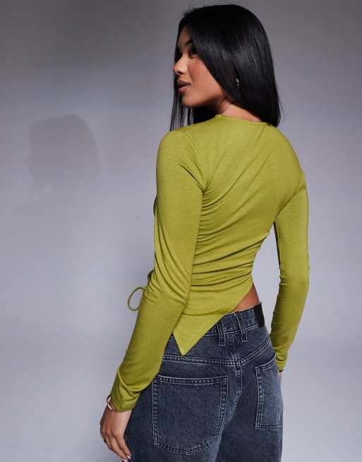 ASOS DESIGN - Top asymétrique avec lacets sur le côté - Olive, 4 de 4