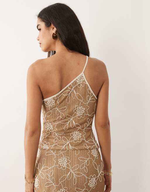 ASOS DESIGN - Top asymétrique d'ensemble texturé au crochet - Marron, 4 de 4