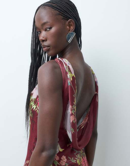 ASOS DESIGN top asymétrique dos nu en satin à imprimé fleuri, 2 de 7
