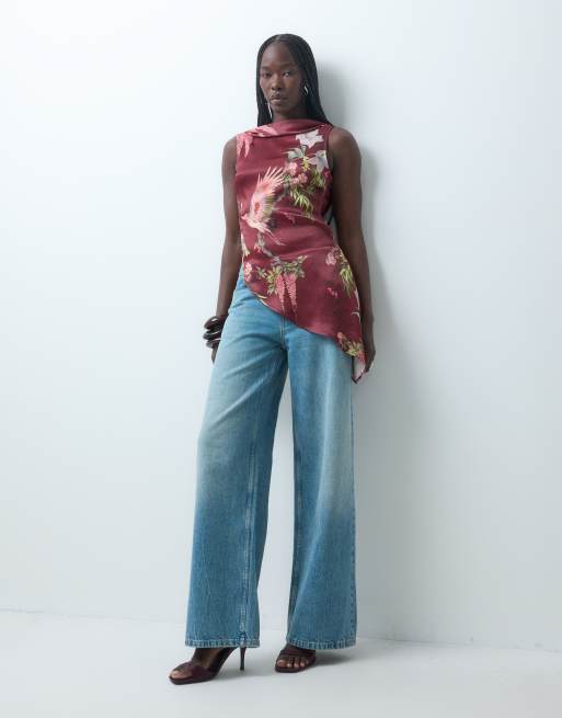ASOS DESIGN top asymétrique dos nu en satin à imprimé fleuri, 4 de 7