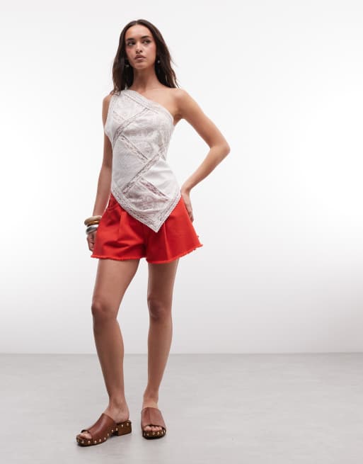ASOS DESIGN - Top asymétrique effet froissé en dentelle mélangée - Blanc, 2 de 4