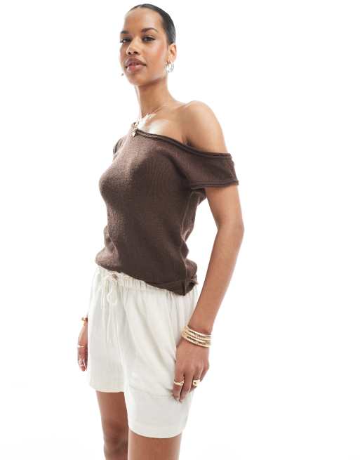 ASOS DESIGN - Top asymétrique en maille - Marron chocolat