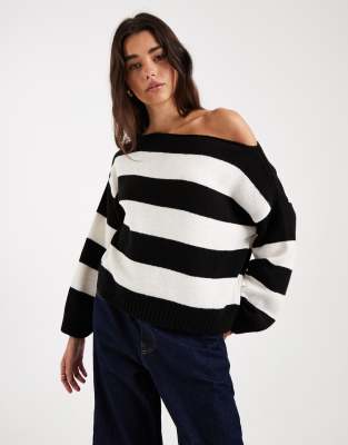 ASOS DESIGN - Top asymétrique en maille - Noir et blanc-Multicolore