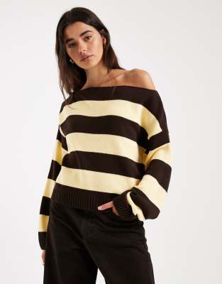 ASOS DESIGN - Top asymétrique en maille rayée - Babeurre-Multicolore