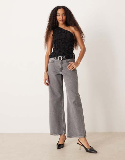 ASOS DESIGN - Top asymétrique en tulle à fleurs floquées - Noir, 2 de 4