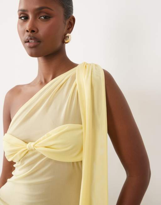 ASOS DESIGN - Top asymétrique en tulle drapé avec détail bandeau - Jaune, 2 de 4