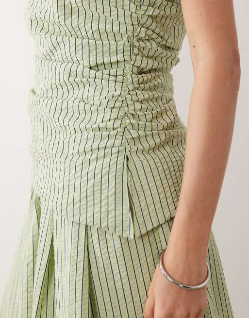 ASOS DESIGN - Top asymétrique froncé en crépon rayé - Vert, 3 de 4