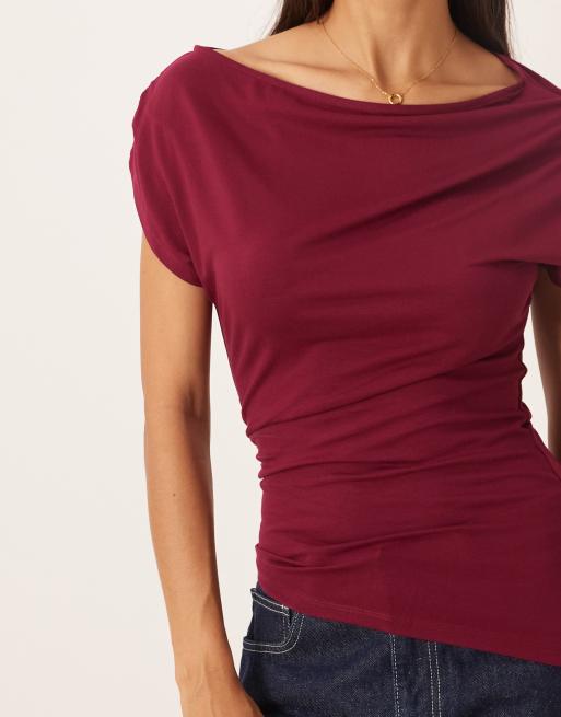 ASOS DESIGN - Top asymétrique long ample à fronces - Prune, 3 de 4