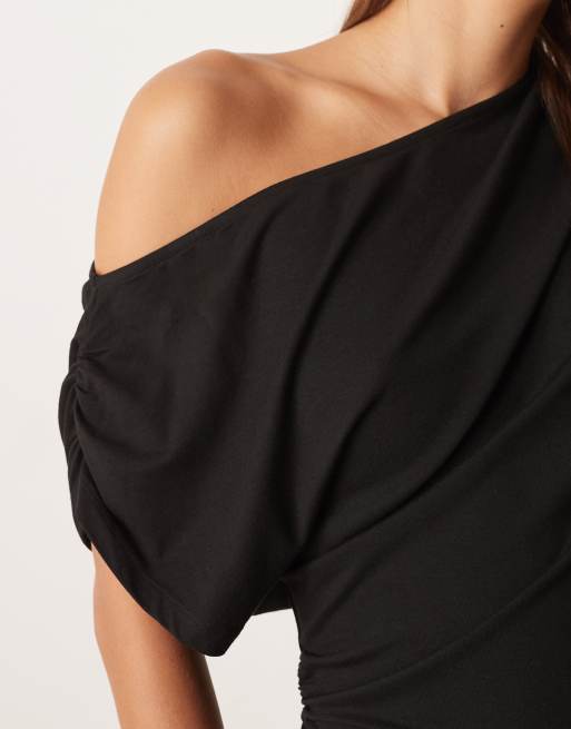 ASOS DESIGN - Top asymétrique long et ample à fronces - Noir, 2 de 4