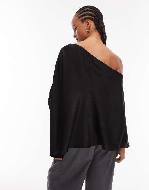ASOS DESIGN - Top asymétrique style cape en satin - Noir, 3 de 4
