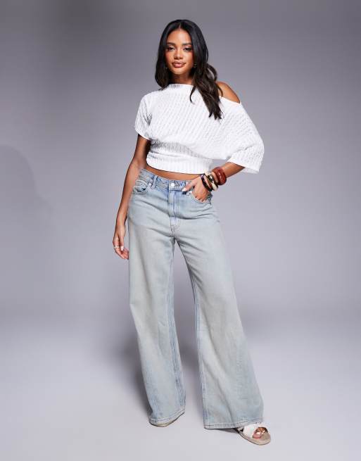 ASOS DESIGN - Top asymétrique texturé à manches courtes et taille cintrée - Ivoire, 4 de 4
