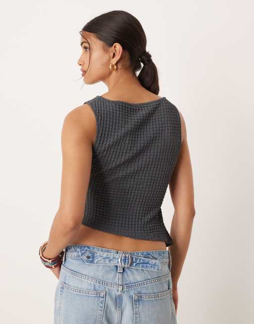 ASOS DESIGN - Top asymétrique texturé et froncé à la taille à assortir - Bleu marine, 4 de 4