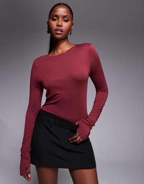 ASOS DESIGN - Top attillato a maniche lunghe semitrasparente color mora - view 1