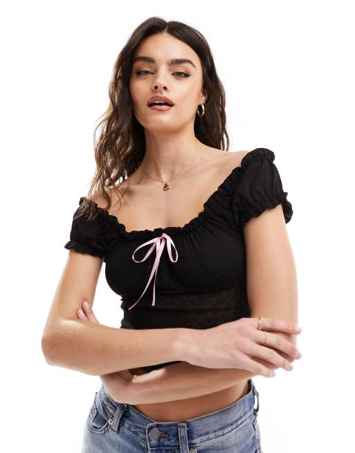 ASOS DESIGN - Top avec buste froncé - Noir